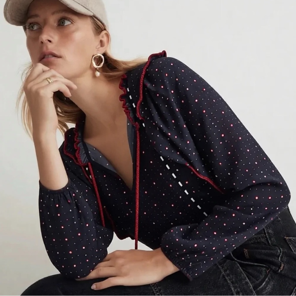 Anthropologie NEW Dolan Polka Dot Tassel blouse